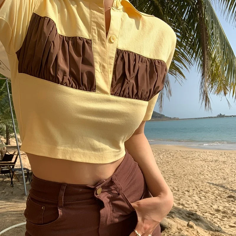 

Female Patchwork All-Match Tshirt New Fashion Women 2021 Summer Korean Short Sleeve Tee Streetwear Harajuku Hit Color T-Shirts