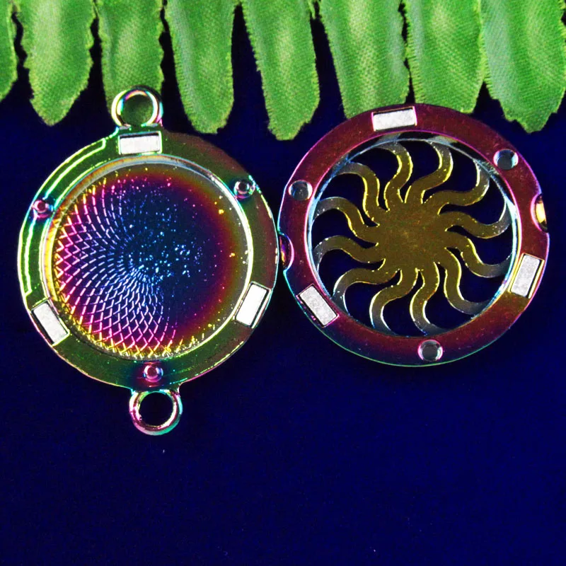 

30x6mm Rainbow Hematite Tan Connector Open Design Pendant Bead