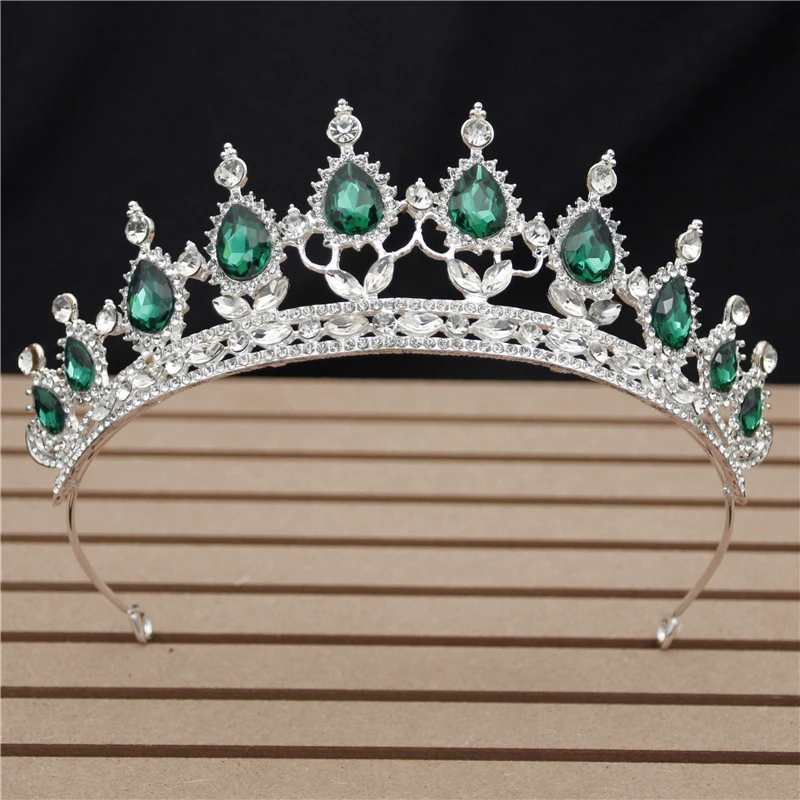 Silver Green Великолепные розовые ободки с кристаллами, королевские диадемы и короны, свадебные ободки для волос, вечерние украшения для волос на выпускной - Окраска металла: Silver Green