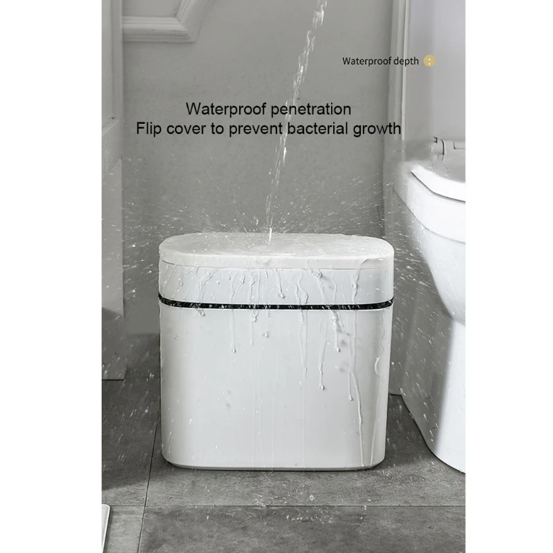 Rectangular Hand Press Slim Plastic Trash Can with Lid 12L/14L Household Barrel Wastebasket Garbage Container Bin for Bathroom |