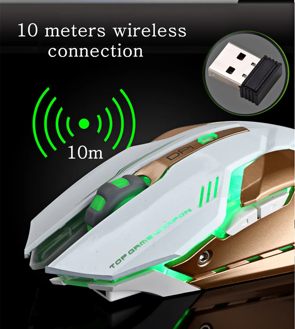 Бесшумная игровая беспроводная мышь 2 4 ГГц 2400 dpi перезаряжаемая USB оптическая с