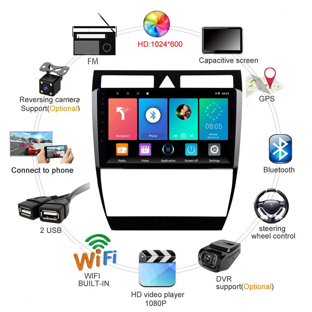 2 Din 9 &quotAndroid Авторадио автомобильный мультимедийный видео плеер GPS WIFI FM для Audi A6 C5