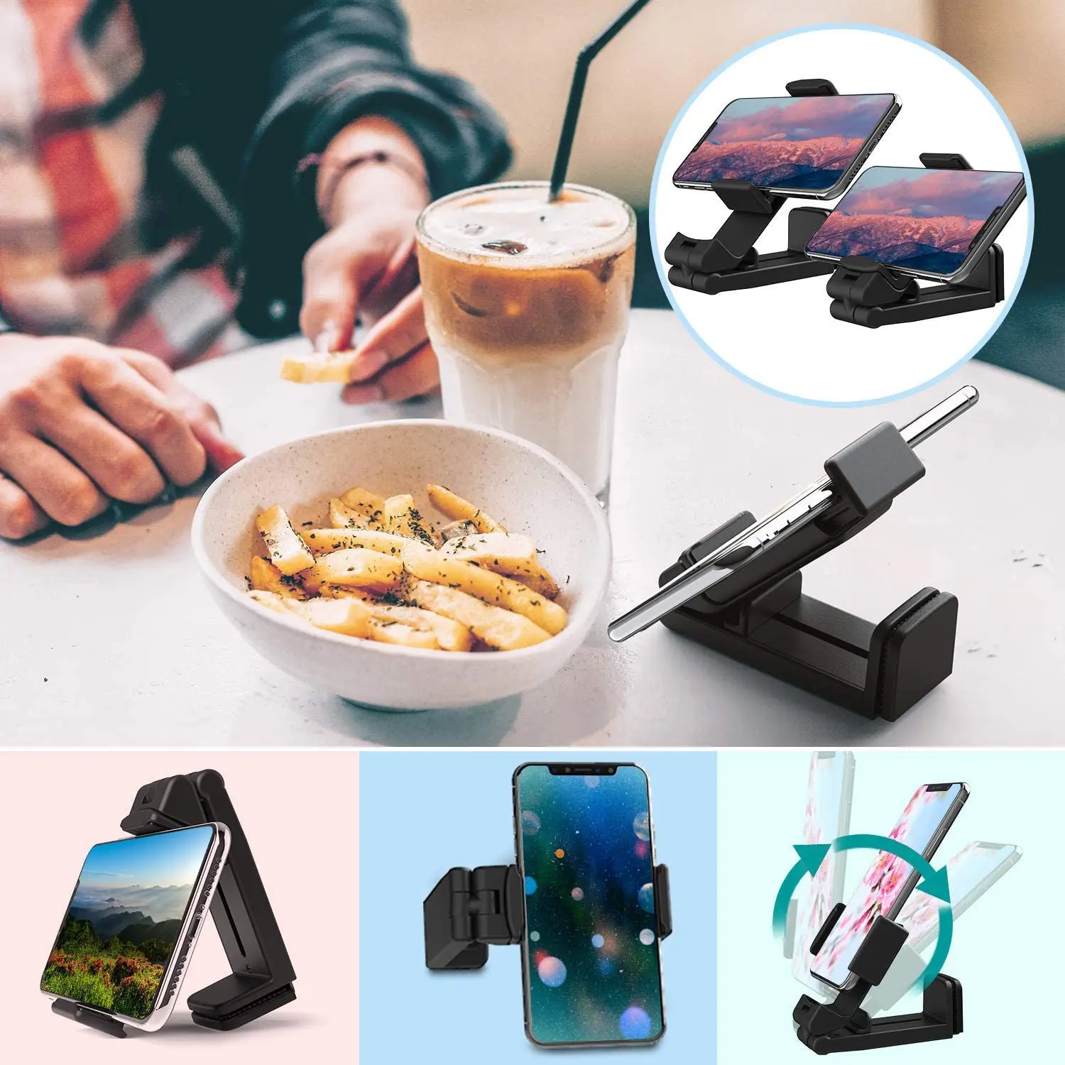 xmxczkj mobile phone stand adjustable portable bracket rotatable 360 for desk bed kitchen cabinet airplane black free global shipping
