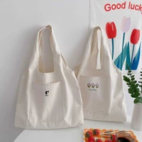 simple solid color womens shoulder bags protable girls book tote handbags reusable female canvas casual tote shopping bags
