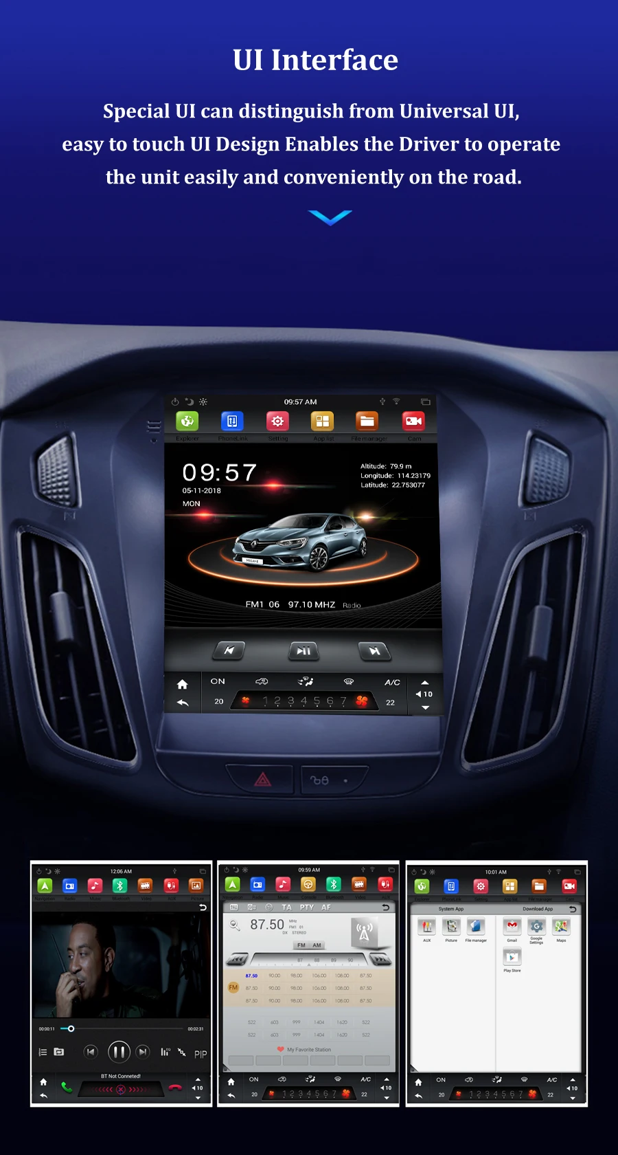 10," вертикальный экран радио плеер для ford focus 3 tesla головное устройство шесть ядер 32 Гб rom Android 8,1 Автомобильный мультимедийный gps 2012