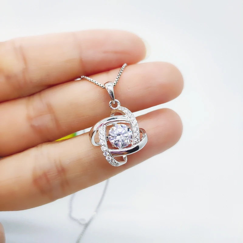 

Only Love Flower Pendant S925 Necklace With Chain White CZ Stone Jewelry For Party