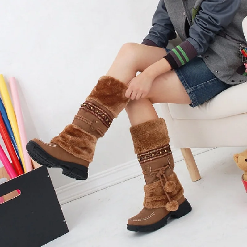 Женские зимние ботинки с бахромой женская обувь на толстой мягкой подошве Botes Mujer