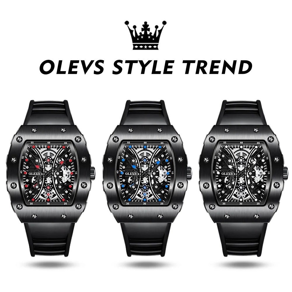 

OLEVS Tonneau Quartz Watches Men Steampunk Fashion Sports Waterproof Stianless Steel Wristwatch Relogio Masculino