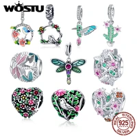 wostu authentic 925 sterling silver spring herald bird dangle charms pendant fit bracelet necklace original diy jewelry gift