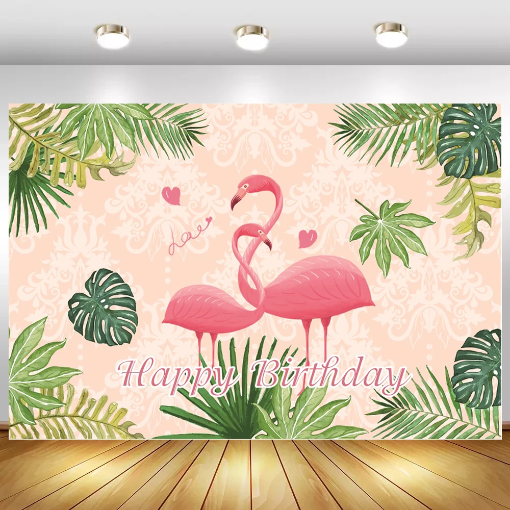 

Фон для фотосъемки с изображением диких тропических джунглей и зеленых листьев, розового фламинго, праздничный декор для дня рождения