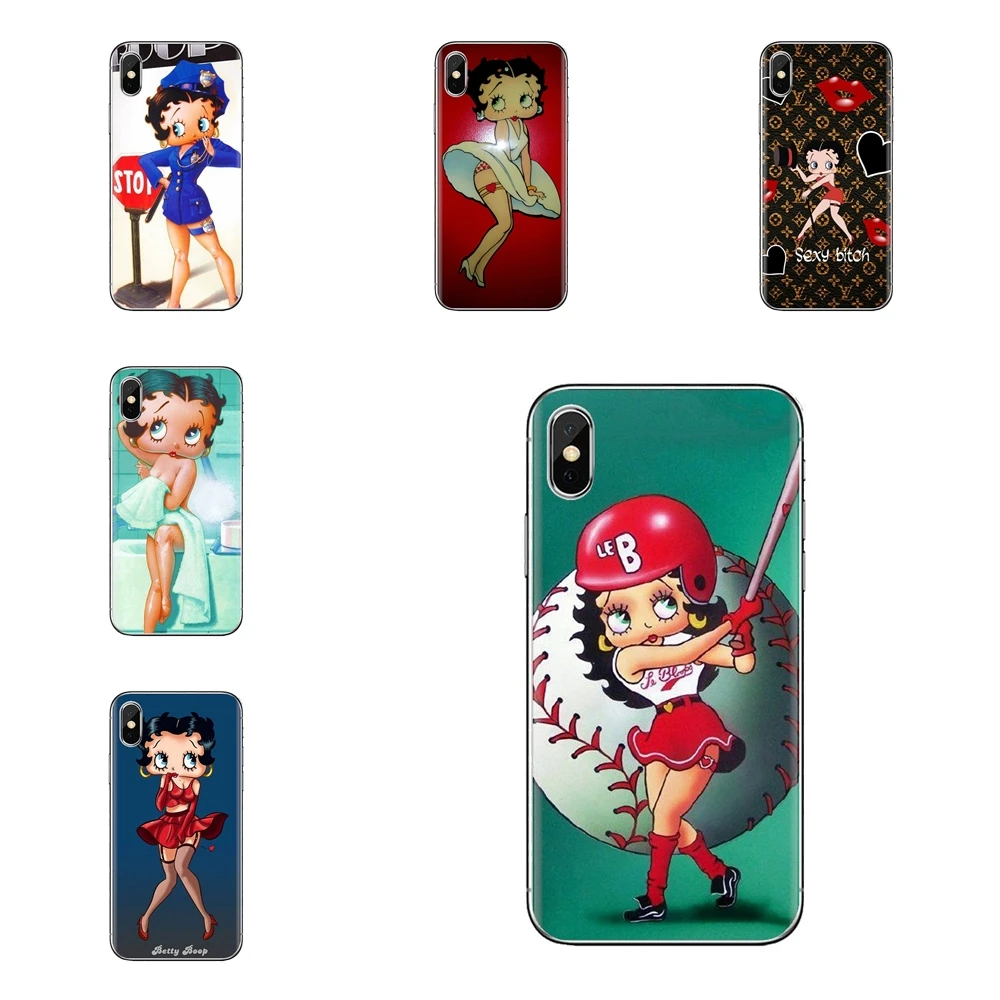 For Samsung Galaxy S3 S4 S5 Mini S6 S7 Edge S8 S9 S10 Plus Note 3 4 5 8 9 Sexy Cartoon Girl Betty Boop TPU Transparent Skin Case |