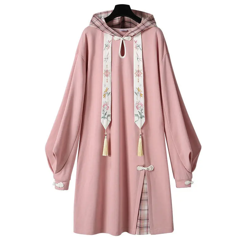 

Chinese Element Improved Hanfu Hooded Dress Women's Loose And Thin 2021 Spring New Chinese Style Sweatshirt Hoodies Vestides