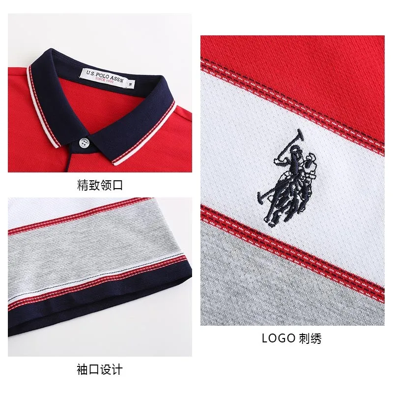 Polo Assn. Новая Летняя мужская рубашка-поло с коротким рукавом и вышивкой в полоску