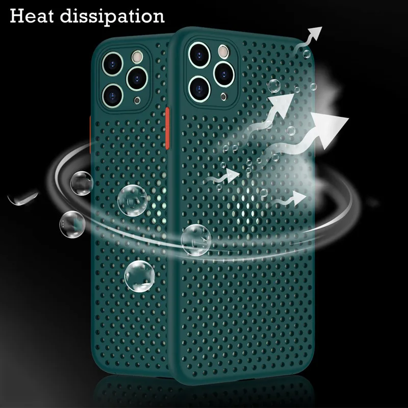 

Heat Dissipation Cooling Case for iPhone 11 Pro XR Xs Max X 8 7 6s Plus 6 SE 2020 12 11Pro Soft TPU Breathable Mesh Cover Shell