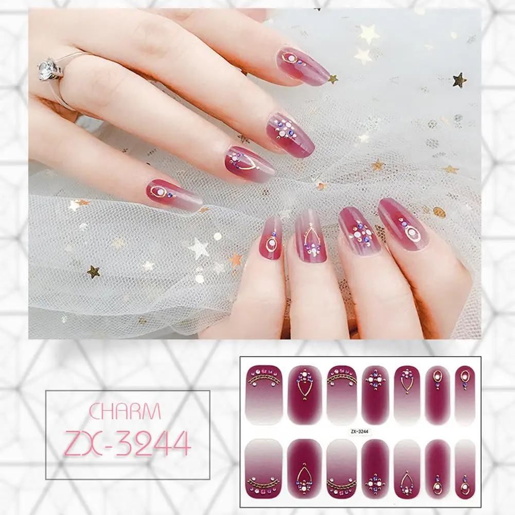 

Elegant Colorful DIY Nail Stickers Ail Wraps Full Cover Nail Rivet Polish Jewelry Glitter Self-Adhesive Nail Decoration Gra P0U5
