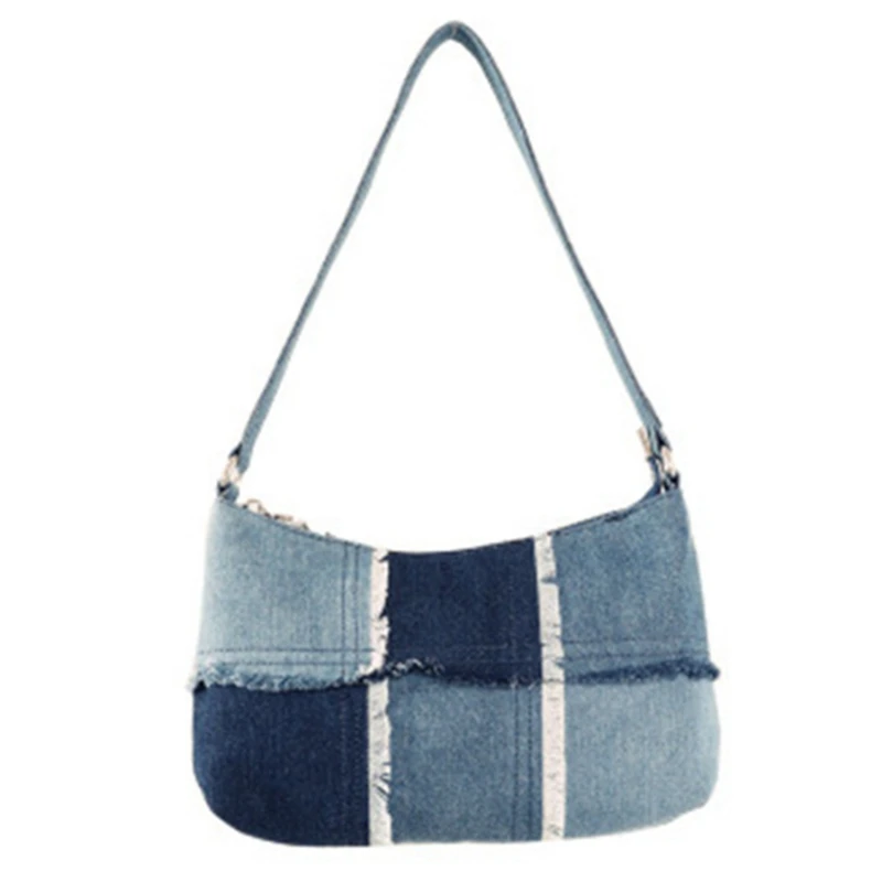 

Винтажная джинсовая женская сумка с прострочкой, модная женская маленькая сумка через плечо контрастных цветов