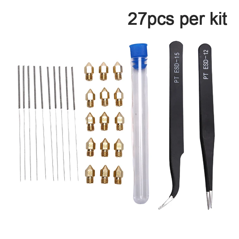 

27Pcs 3D Printer Mk8 Nozzle Cleaning Kit 0.4mm Mk8 Needles Tweezers Tool