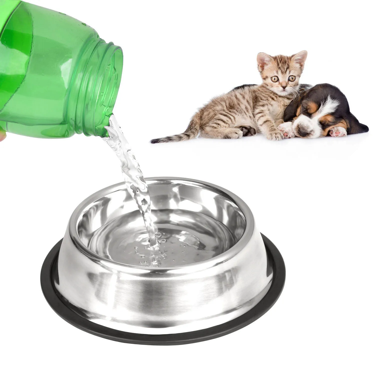 

3PCS Dog Bowls Pet Food Water Feeder Kitty Water Bowl Stainless Steel Anti-slip Cat Puppy Feeding Supplies Small Dog Accessories
