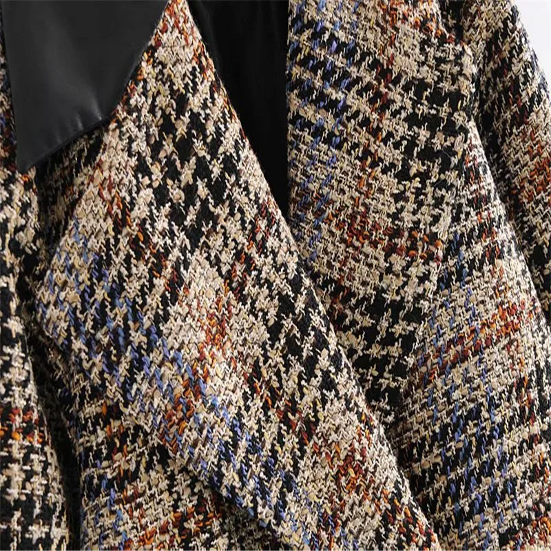 

2020 Za Combination Plaid Blazer Women Long Sleeve Vintage Loose Blazers Coat Female Chic Flap Pocket Office Outwear Top