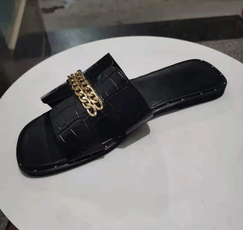 

Classic Designer New 2021 Women Flat Flip Flops Double Chain Sandal Slippers Shoes Women Lady Flats Slippers Sandals Shoes Woman