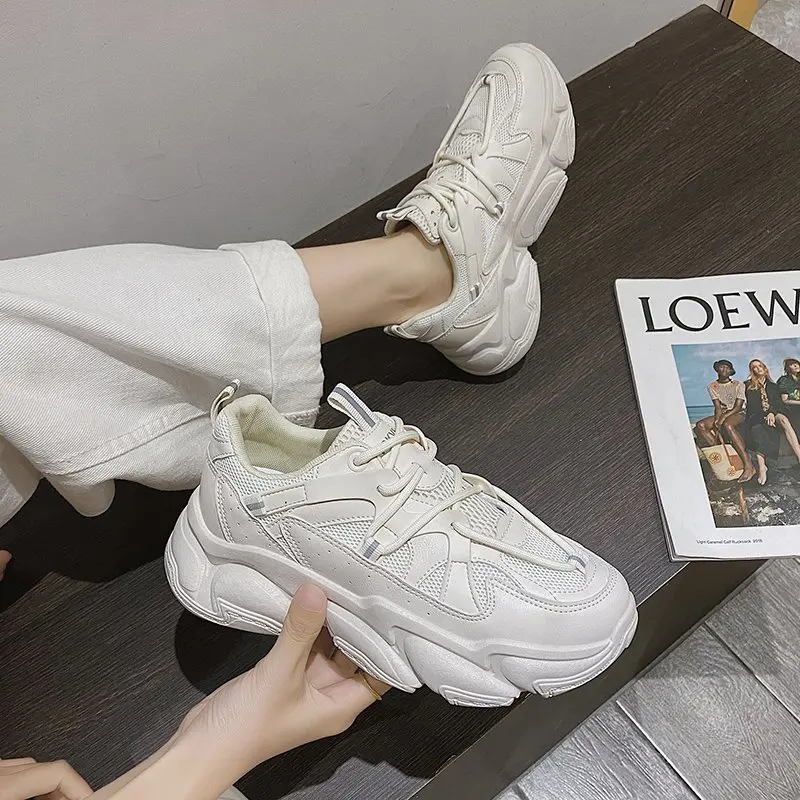 

2021 Women Platform Chunky Sneakers High Lace-up Casual Vulcanize Shoes Luxury Designer Old Dad Female Fashion Casual Sport Shoe