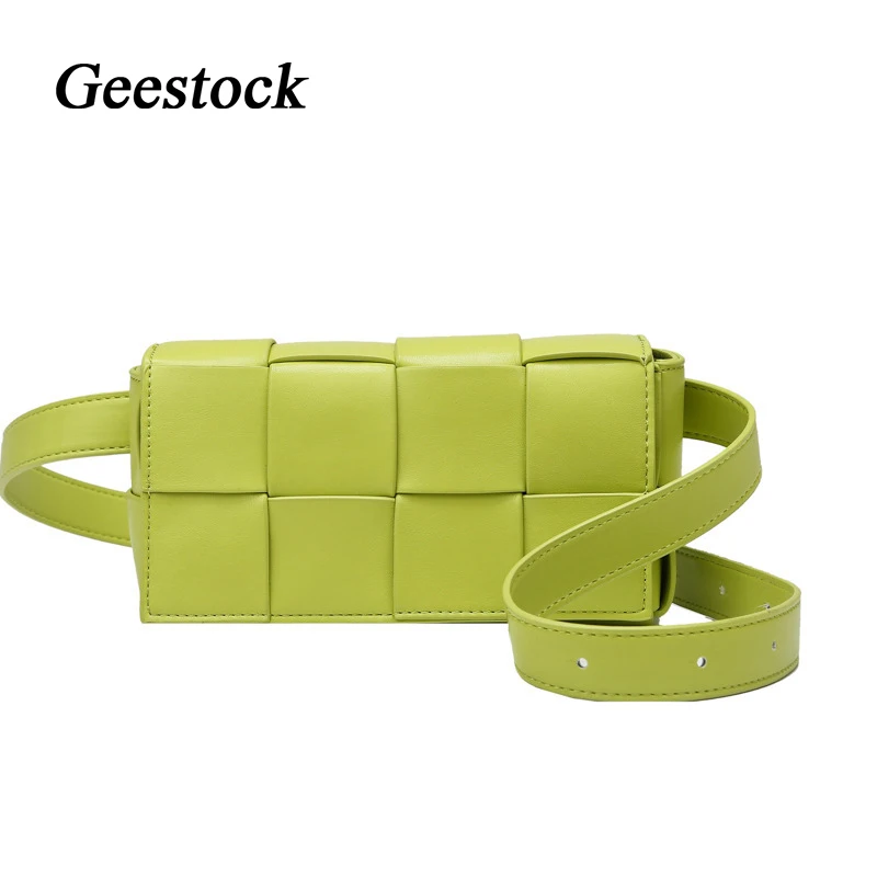 

Geestock Weave Chest Bag for Women Leather Flap Waist Pack Fashion Messenger Belt Bag Female Shoulder Phone Bag Simple Handbag