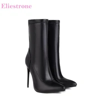 hot 2021 brand new classic black gray women mid calf boots slip on super high heels lady nude shoes plus big size 12 43 45 48