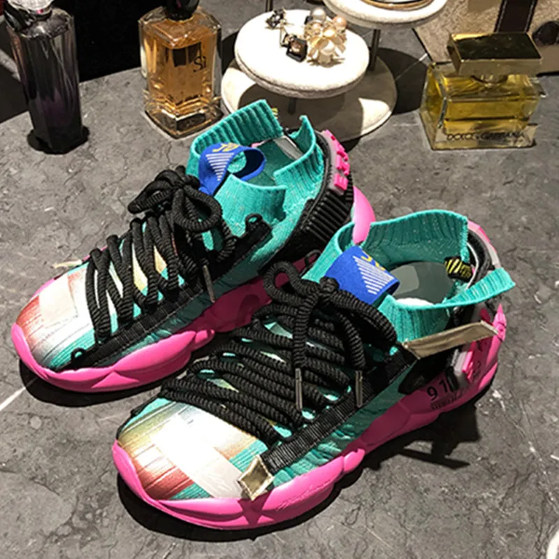 Новинка 2019 кроссовки смешанных цветов женская обувь на шнуровке Zapatos De Mujer