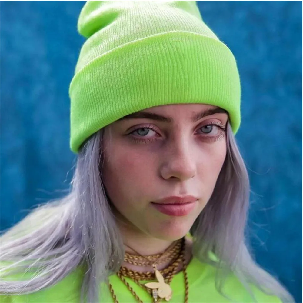 Неоновая однотонная Шапка бини женское мужское вязаное тёплое зимнее шапки для