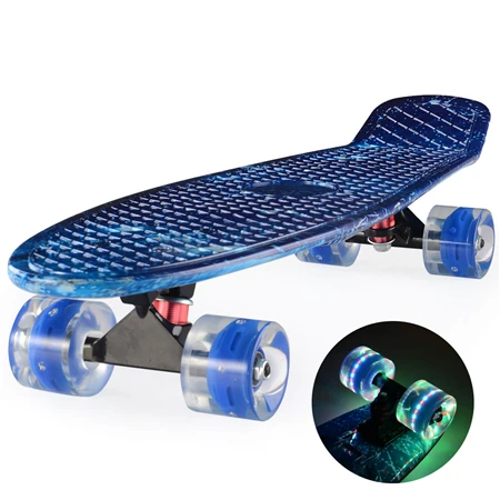 blue galaxy-led whee 27 дюймов крейсер скейтборд пластиковый Ретро Лонгборд полная графическая серия галактика звездное цветочное для мальчиков и девочек - Цвет: blue galaxy-led whee