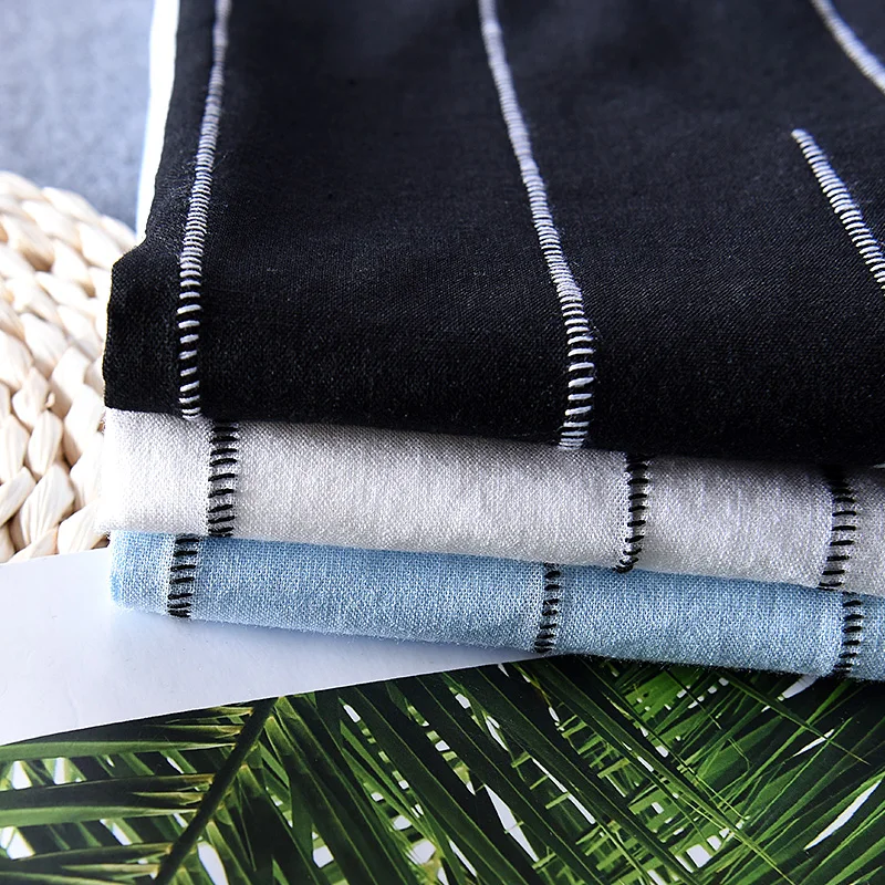 Мужская футболка с круглым вырезом повседневная черная в полоску из льна и