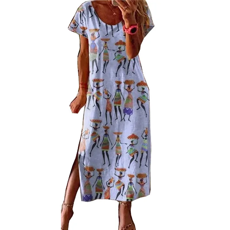 Летняя женская повседневная плинтованная футболка Т макси с длинным рукавом