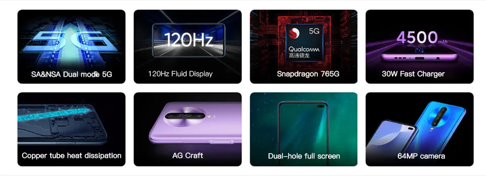 Xiaomi Redmi K30 5G 8 Гб 256 ГБ восьмиядерный смартфон Snapdragon 765G 6,67 дюйма 64 мп четырехъядерный камера заднего вида 4500 мАч
