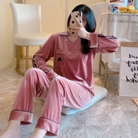new 2021 autumn winter gold velvet pajama sets for women korean long sleeve sleepwear suit pyjama homewear mujer home clothes