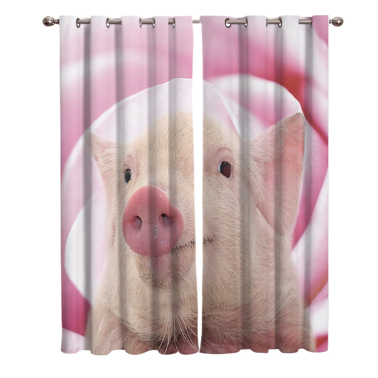 Фон с изображением маленькой розовой свиньи на цветочном окне гостиной кухни