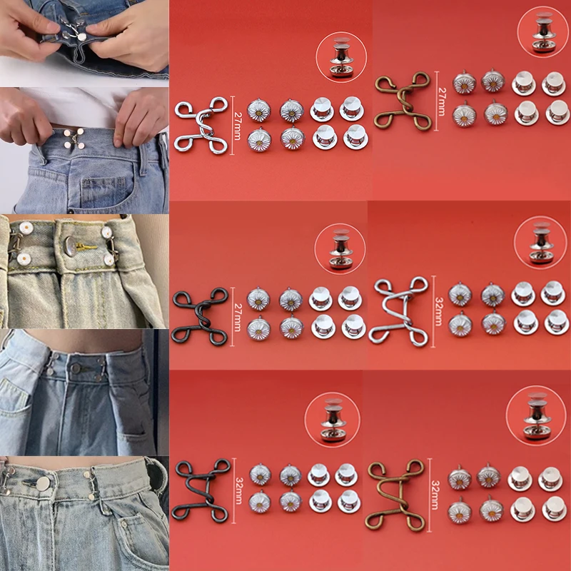 

6 Styles Nail-free Jeans Waist Adjustable Button DIY Crafts Jean Pants Adjust Collars Skirts Sewing Tool 27/32MM