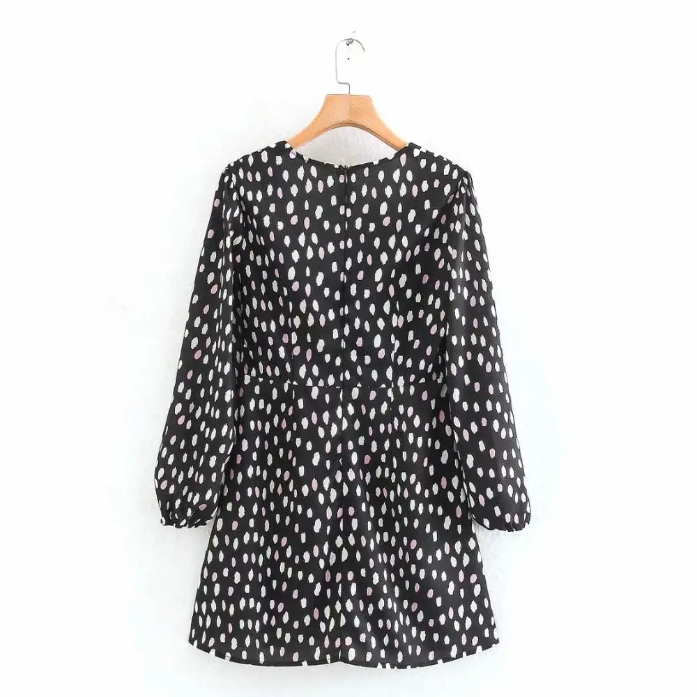 Женское винтажное мини-платье с запахом v-образным вырезом и принтом длинным