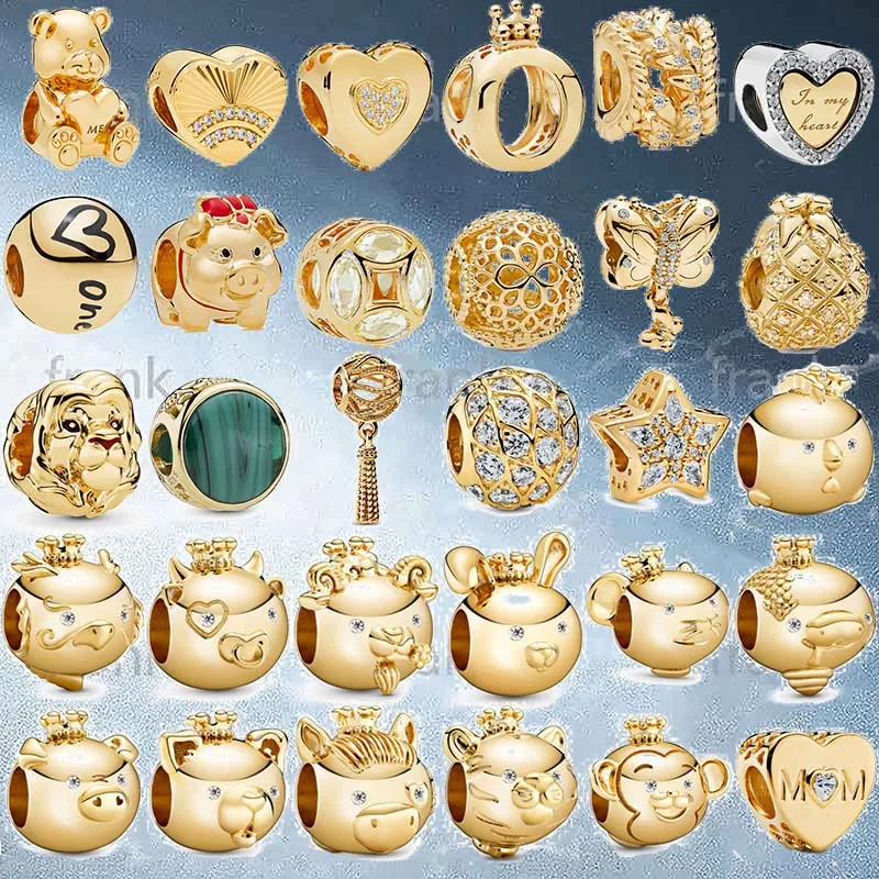 

2020 New Popular 100% 925 Sterling Silver Yellow Gold Charm Beads50 Fashion Original Jewellery for Women Party Wedding Gift