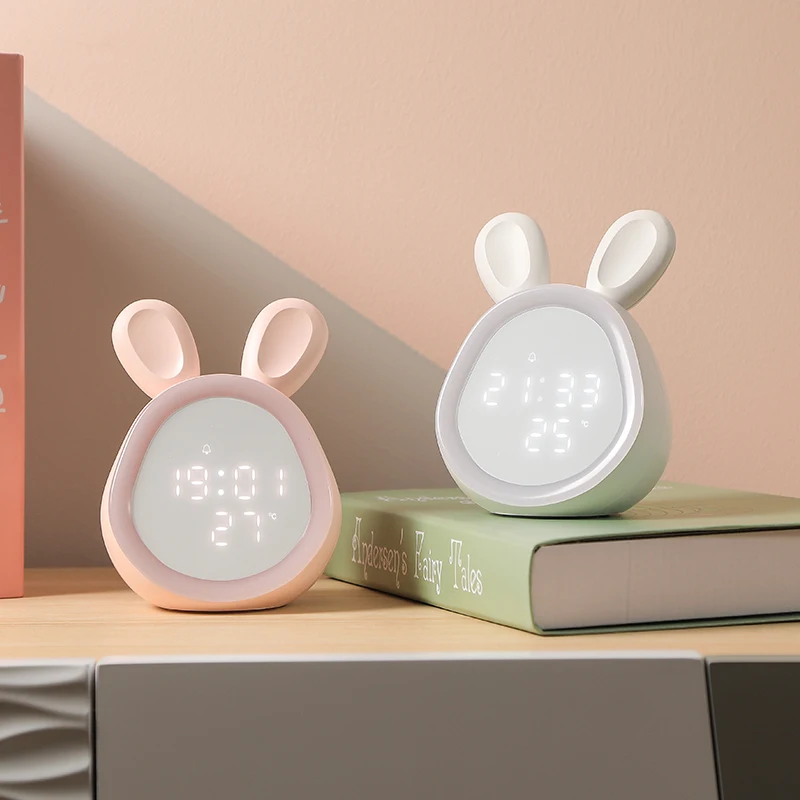 

Светодиодный цифровой будильник Kawaii, ЖК-дисплей, температура, детский свет, умный будильник, симпатичный Bluetooth Usb Wekker, украшение для стола ...