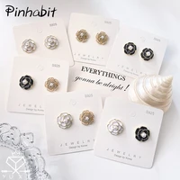 camellia stud earrings white black metal asymmetrical lady custom earrings retro simple cute ear jewelry for girl friends gift