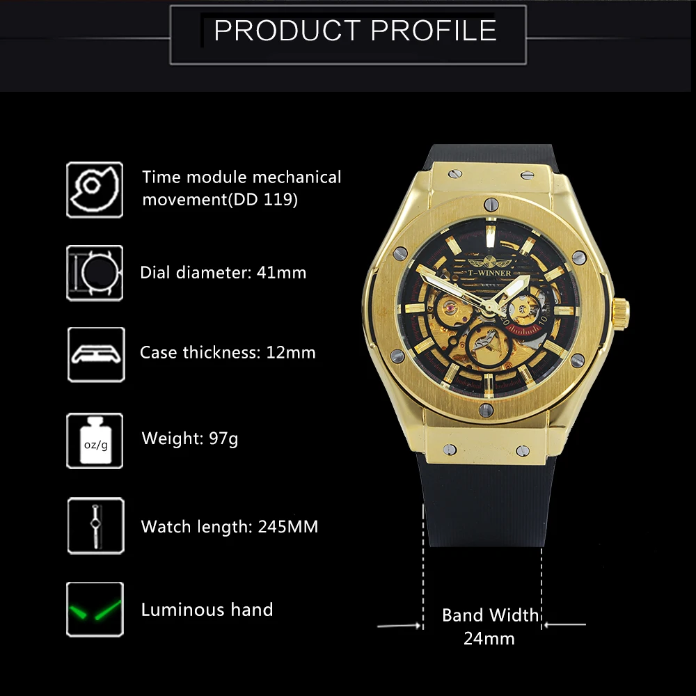

WINNER Watches Mens 2021 Automatic Mechanical Skeleton Watch Men Luxury Top Brand Wristwatch Glow Male Clock montre homme luxe