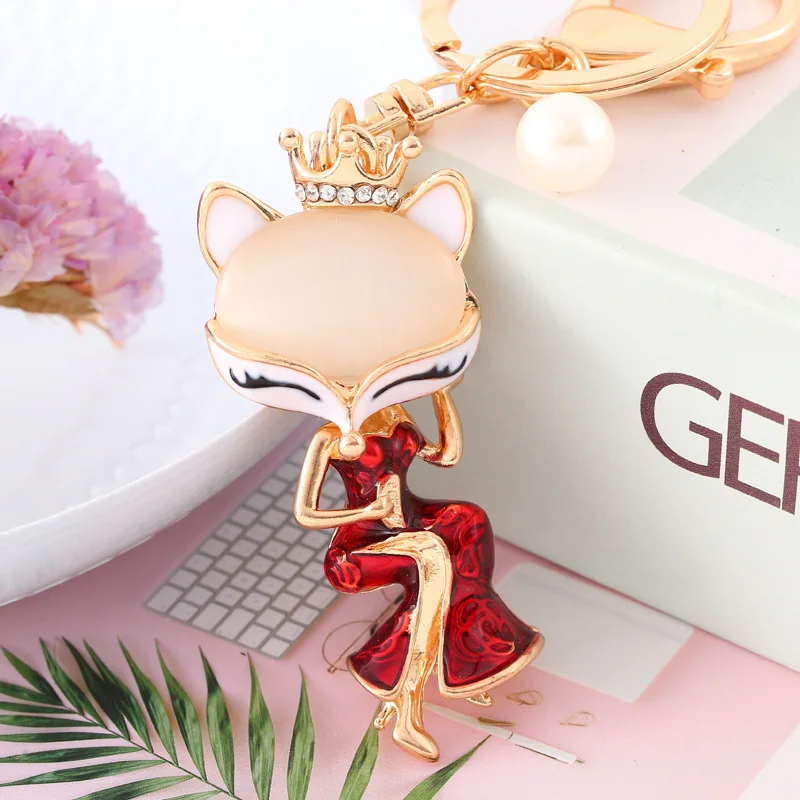 Новый модный парный брелок со стразами и лисой для ключей Автомобильный ключ