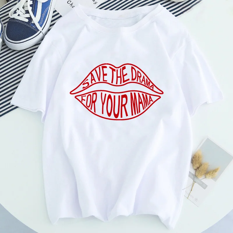 

SAVE THE DRAMA FOR YOUR MAMA Letter Mouth Graphic T-shirt aesthetic Kawaii streetwear Harajuku T-shirt Tee