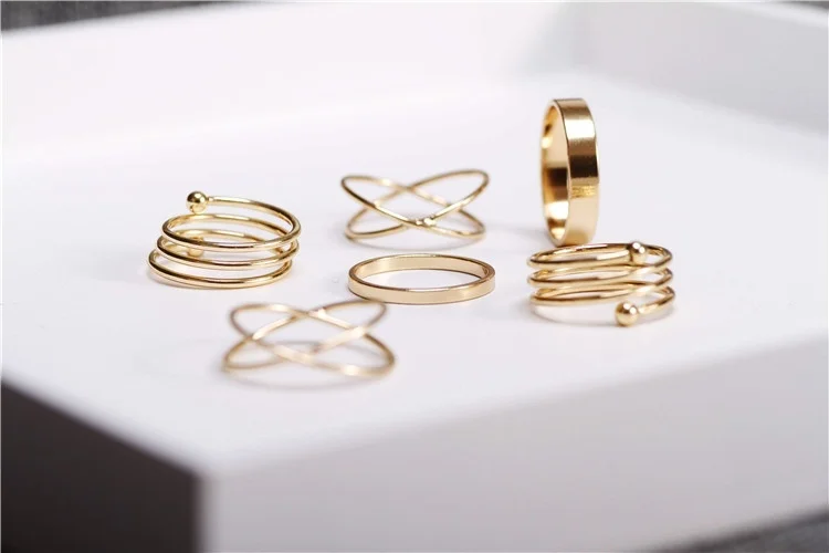 2 цвета Женское кольцо в стиле ретро 6 комбинированных колец многослойное для