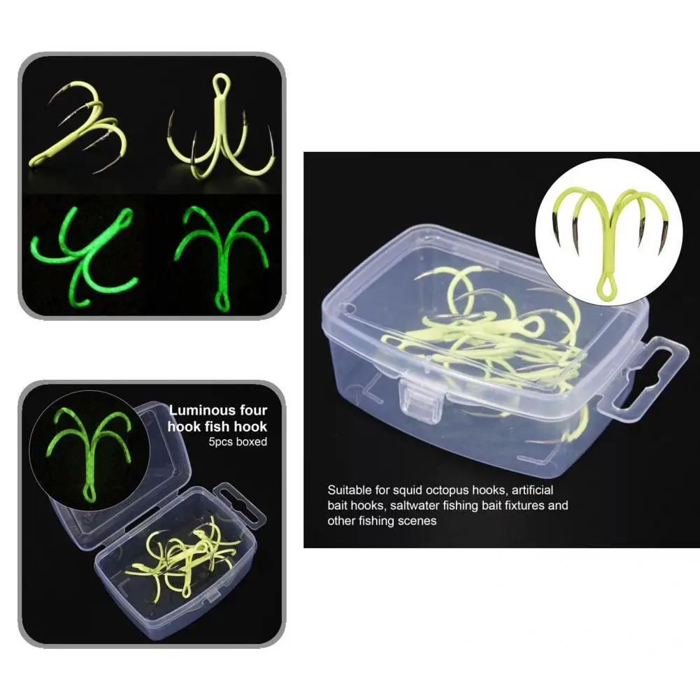 

Convenient Lure Hook Luminous Easy to Carry Four Claw Fish Jig Hook Fish Hooks Fish Jig Hook 5Pcs/Box