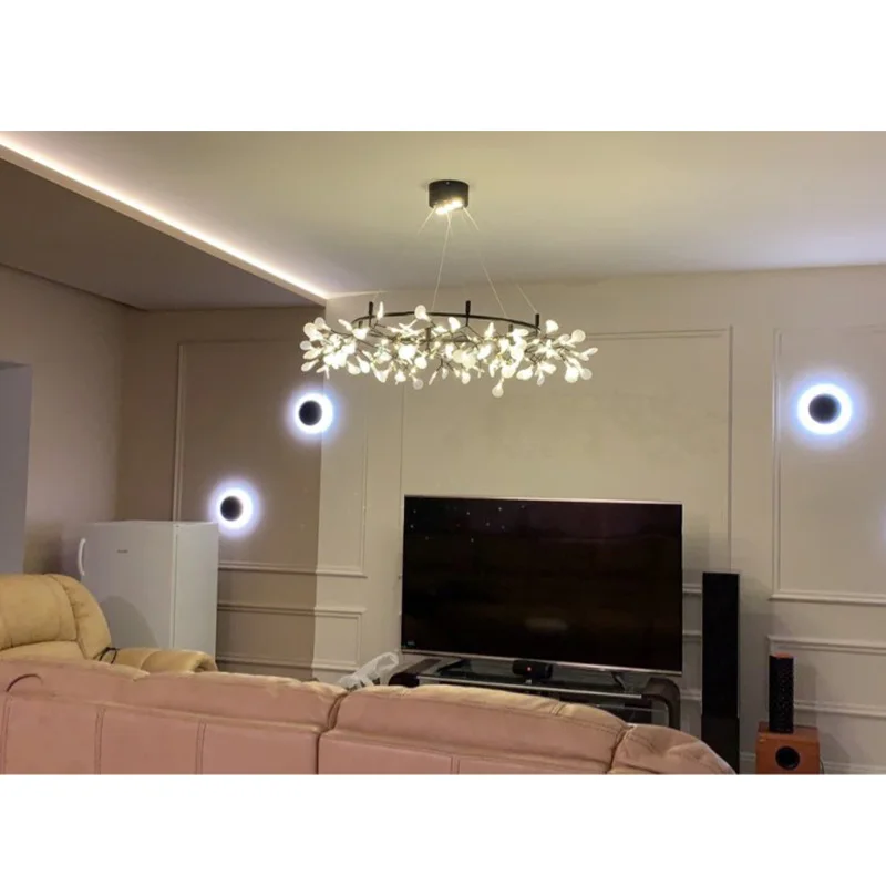 Современный светодиодный подвесной светильник в виде ветки дерева круглый