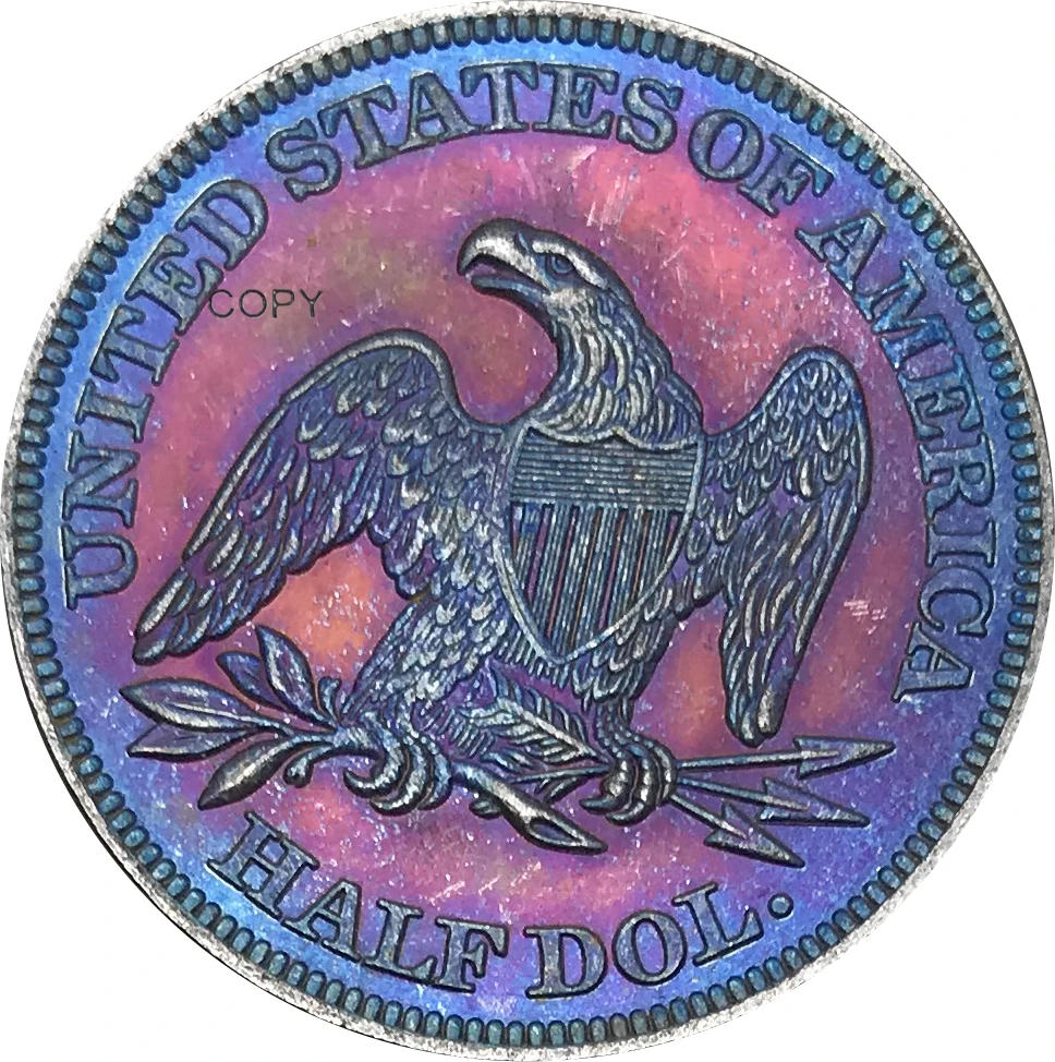 

United States Of America 1866 Half Dollar Seated Liberty No Motto Brass Silver Plated Copy Coins