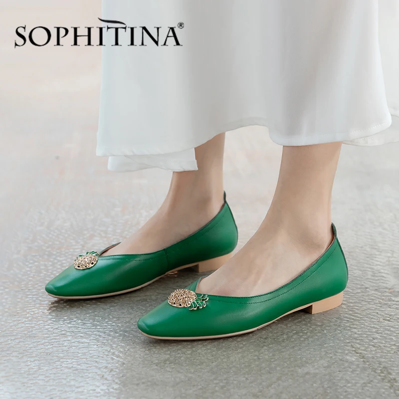 SOPHITINA/женские туфли лодочки Лоферы с милым квадратным носком и металлическим