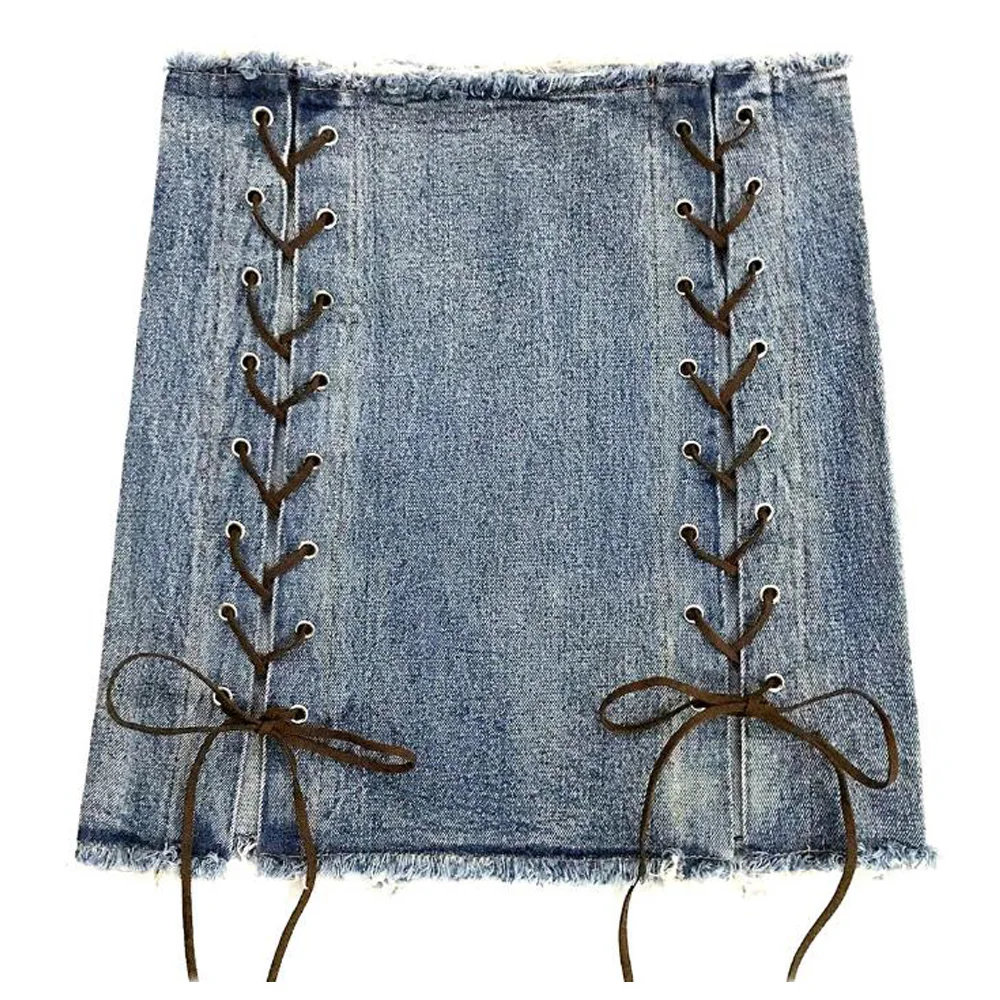 Джинсовый корсет юбки женская сексуальная бандажная юбка на шнуровке одежда для