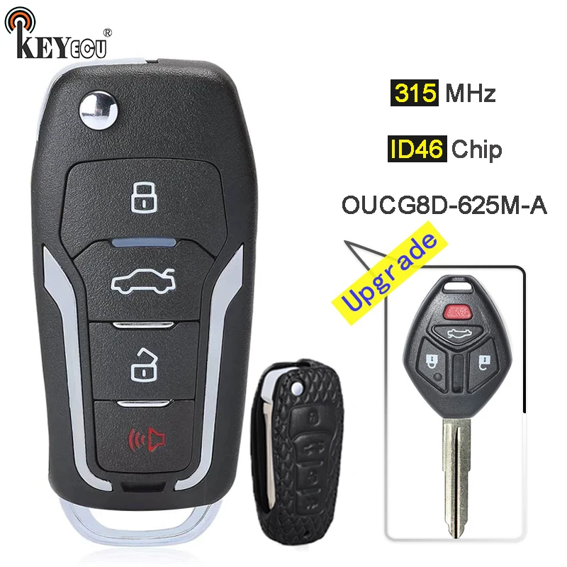 Улучшенный флип-брелок KEYECU 315 МГц ID46 OUCG8D-625M-A с 3 кнопками пульт дистанционного